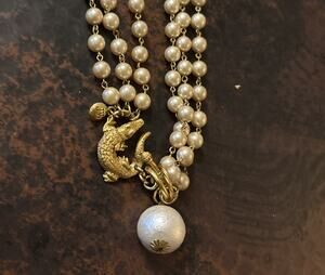 Maximal Art John Wind Gator Alligator Pearl Gold FSU Pendant Necklace RARE